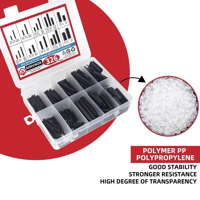 AIMUNOK 326PCS Roll Pin Set - 24 Sizes Spring Dowel Tension Roll Pins - 1/8 1/4 3/8 1/16 5/64 3/32 5/16 5/32 7/32 Split Expansion Pin Assortment Kit for Home Improvement - Image 5